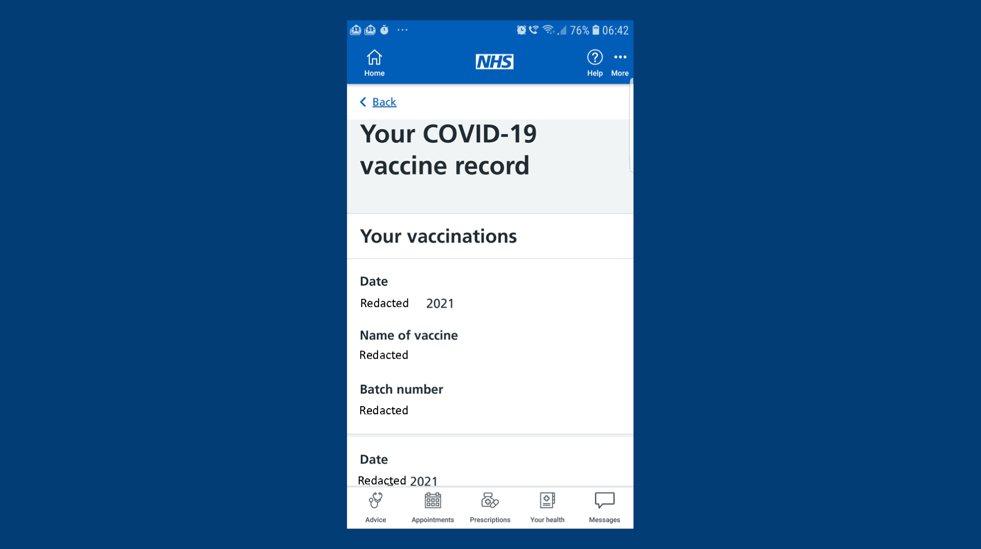Show your COVID-19 vaccination status screenshot